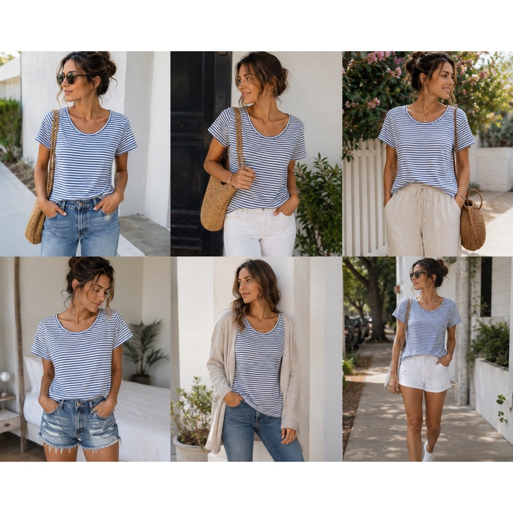 Eddie Bauer T-Shirt‎ Womens XL Blue White Cotton Modal Striped Short Sleeve Tee